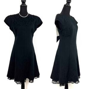 Vintage Frank Usher Dress Cocktail Black Tie Low Back Bow Pearls Knee Length